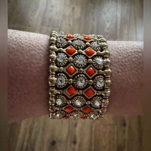 Anthropologie Gold-Tone Bracelet with Orange Accents and Clear Stones